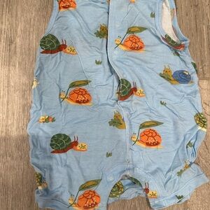 Blue Sleeveless Romper with Turtle Print